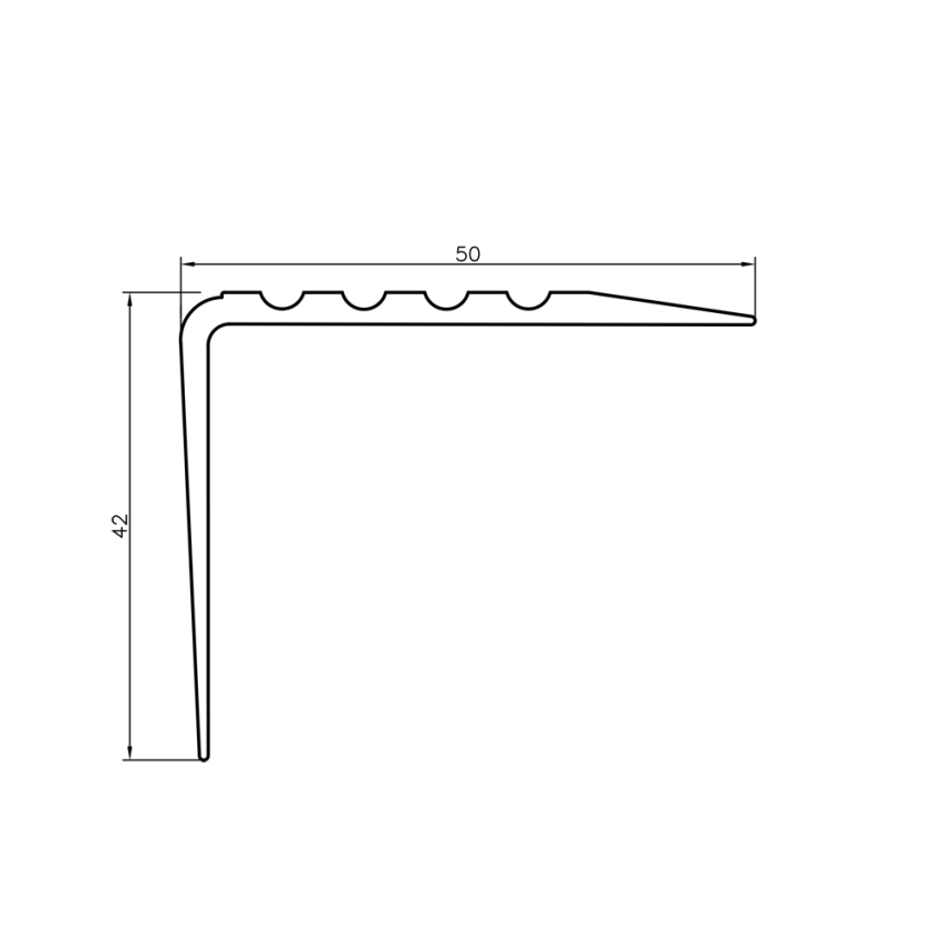Rutschfestes Treppenprofil 50x42mm, 150cm, dunkelgrau