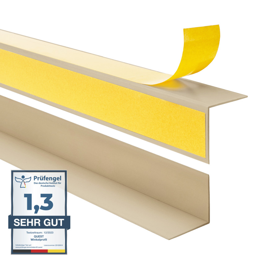 Winkelprofil Selbstklebend PVC Kunststoff Winkelleiste Kantenschutz – für Innenecken mit Klebeband auf der Außenseite, beige