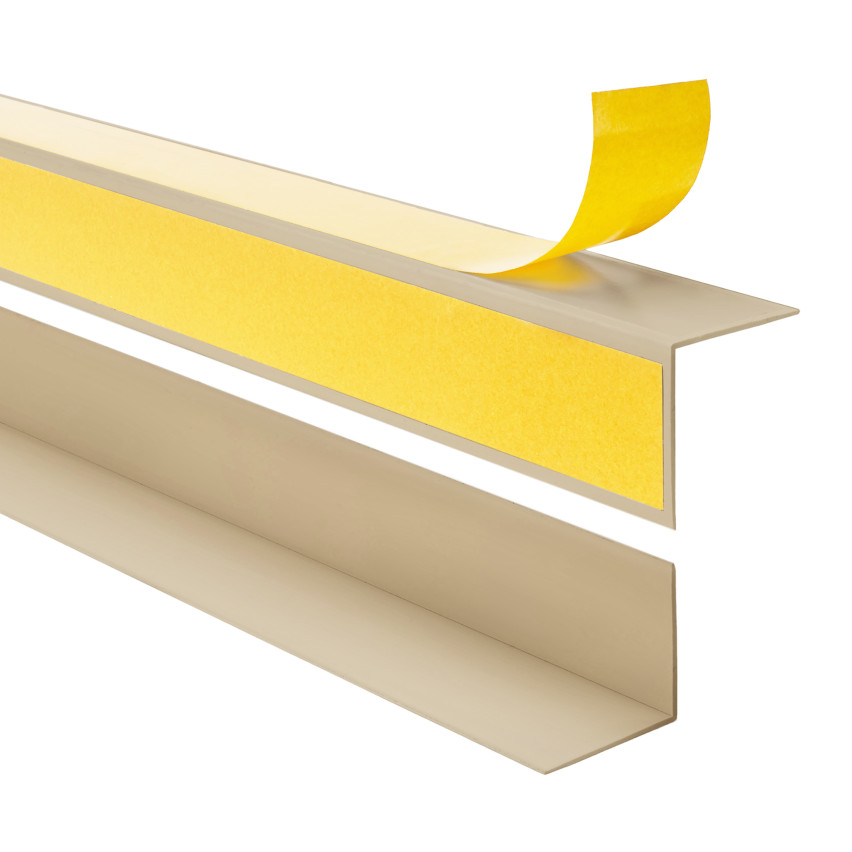 Winkelprofil Selbstklebend PVC Kunststoff Winkelleiste Kantenschutz – für Innenecken mit Klebeband auf der Außenseite, beige