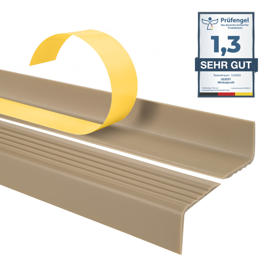 Treppenkantenprofil, Selbstklebend, PVC, Kunststoff, Antirutsch-Profil, Winkelprofil, 40x25mm, beige