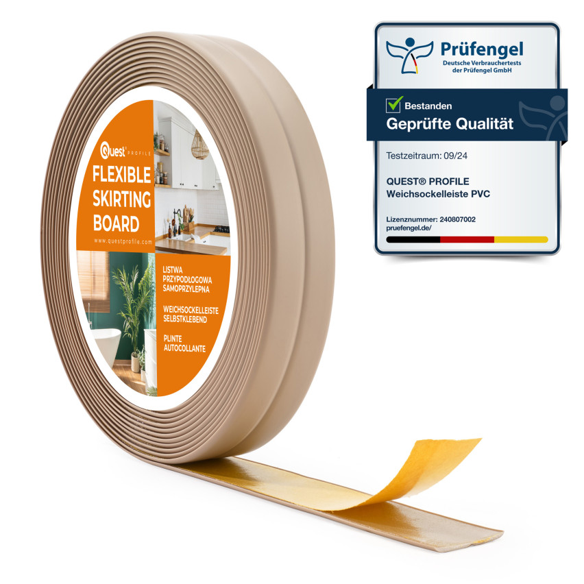 Weichsockelleiste selbstklebend 10x10mm für Küche und Bad Knickleiste aus PVC Dichtungsband Fugendichtband Beige 5m