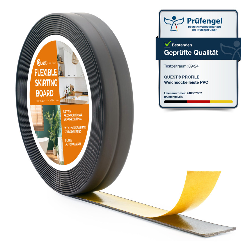 Weichsockelleiste selbstklebend 10x10mm für Küche und Bad Knickleiste aus PVC Dichtungsband Fugendichtband Graphit 5m