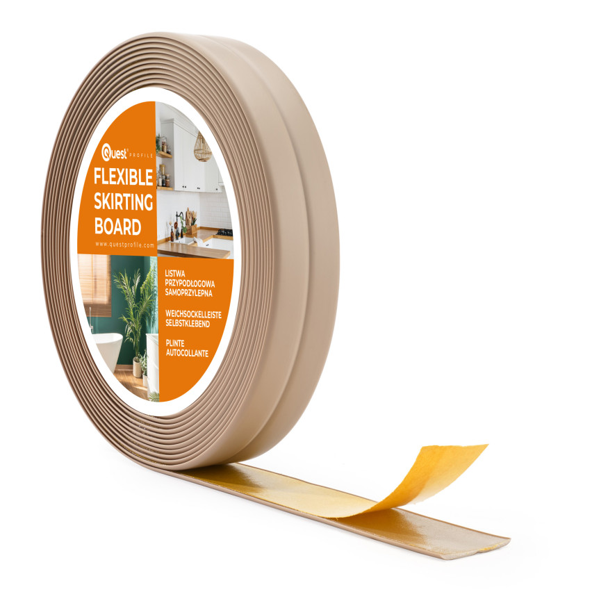Weichsockelleiste selbstklebend 10x10mm für Küche und Bad Knickleiste aus PVC Dichtungsband Fugendichtband Beige 5m