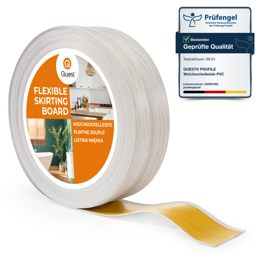 Weichsockelleiste selbstklebend 32x23 mm, flexible Wandabschlussleiste für Küche und Bad, Bodenleiste aus PVC, Dichtungsband, Birke