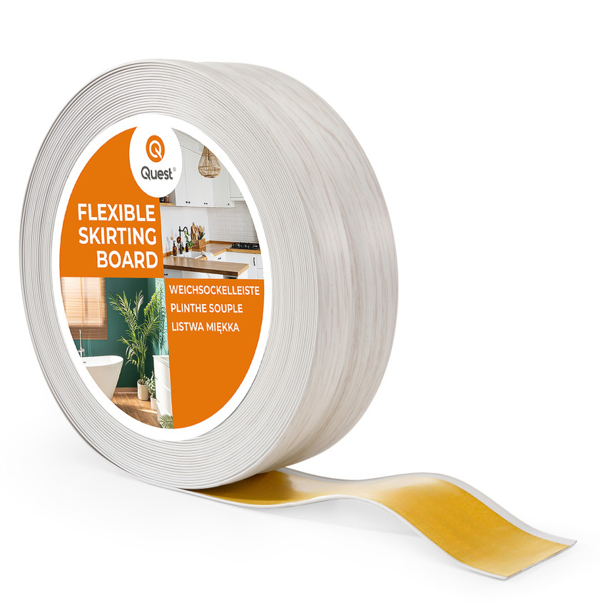Weichsockelleiste selbstklebend 32x23 mm, flexible Wandabschlussleiste für Küche und Bad, Bodenleiste aus PVC, Dichtungsband, Birke